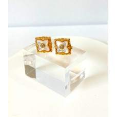 Ασημένια Σκουλαρίκια επίχρυσα καρφωτά με σμάλτο και ζιργκόν (SE49)